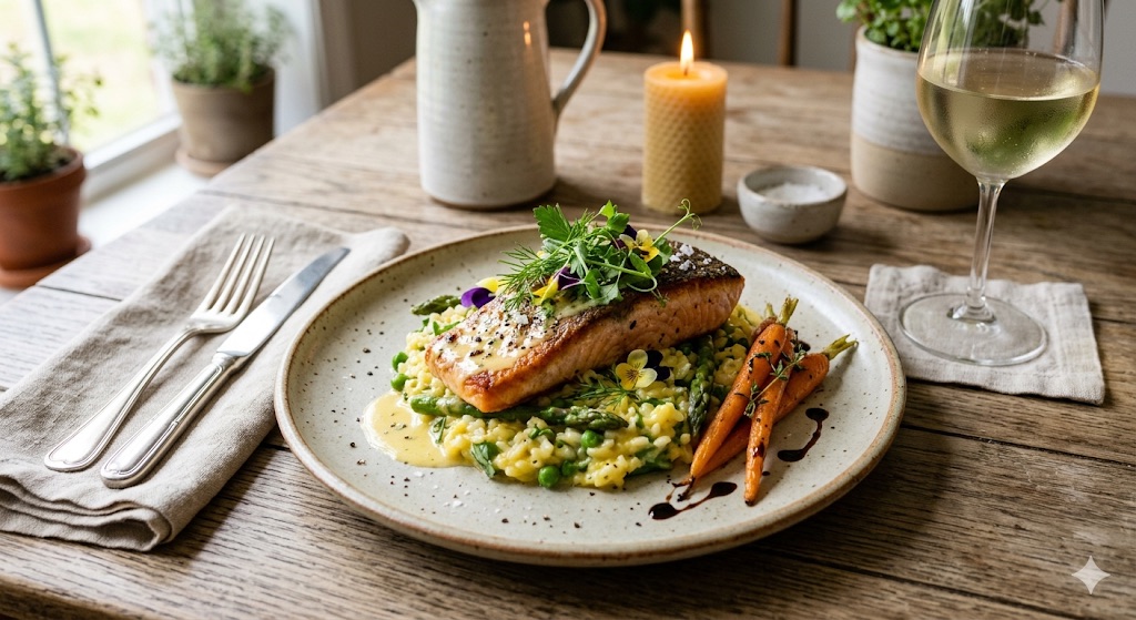 Pan-seared salmon dinner